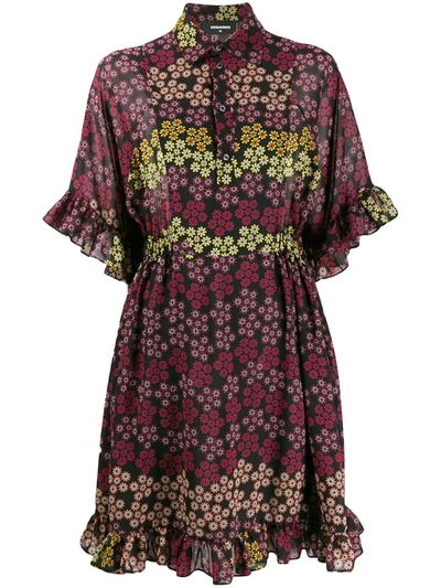 Dsquared2 Floral Print Shirt Dress In Black