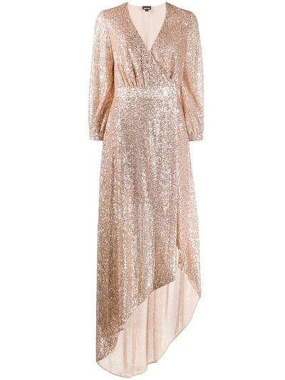 Just Cavalli Asymmetric Sequined Tulle Wrap Gown In Gold