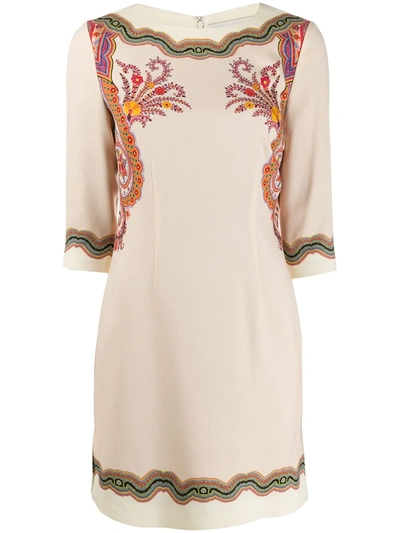 Etro Floral-print Mini Dress In Neutrals