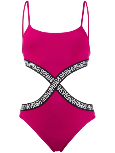 Dsquared2 Asymmetric Logo Swimsuit In Pink