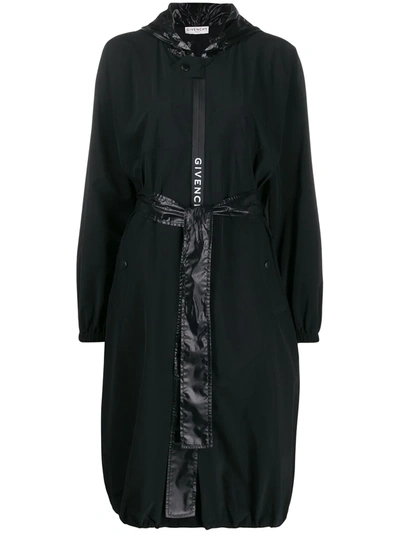 Givenchy Hooded Belted Raincoat In Black