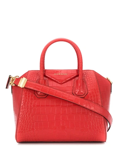 Givenchy Embossed Crocodile Effect Tote Bag In Red