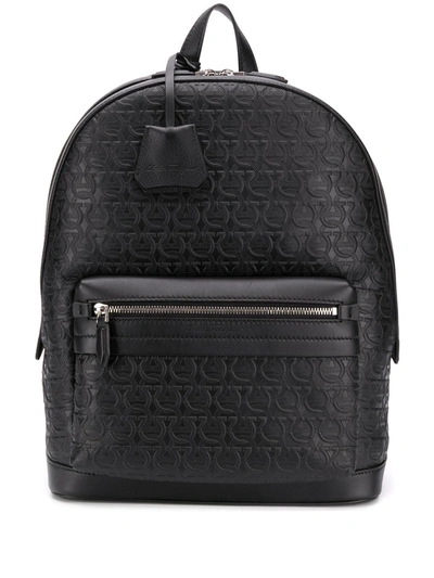 Ferragamo Gancini Embossed Backpack In Black