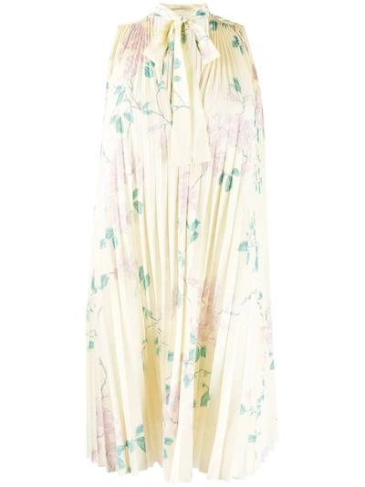 Red Valentino Floral Print Pleated Dress In Yellow