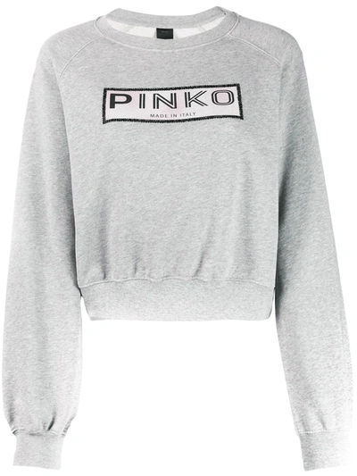 Pinko Embellished Logo Cropped Sweatshirt In Grey