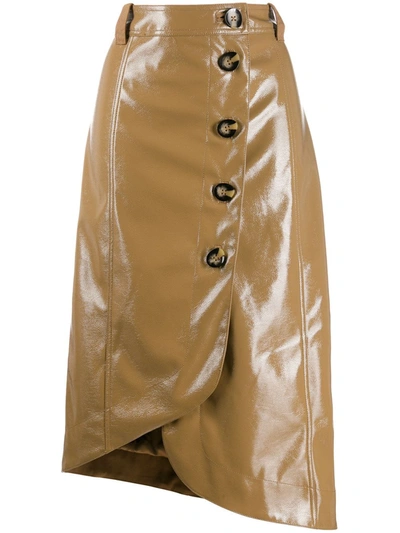 Ganni Asymmetric Buttoned Skirt In Neutrals