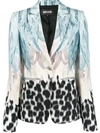 Just Cavalli Leopard Feather-print Single Breasted Blazer In Blue