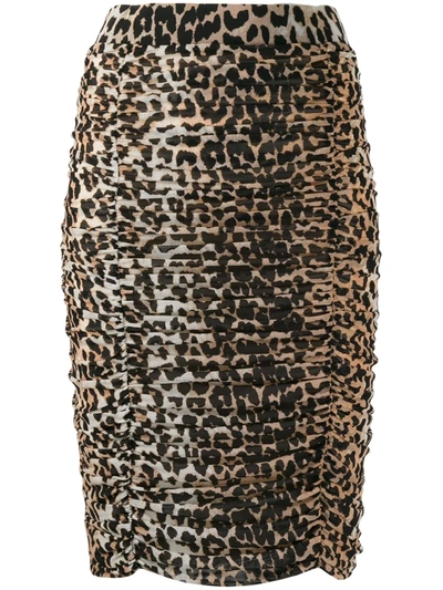 Ganni Leopard Print Ruched Pencil Skirt In Multi