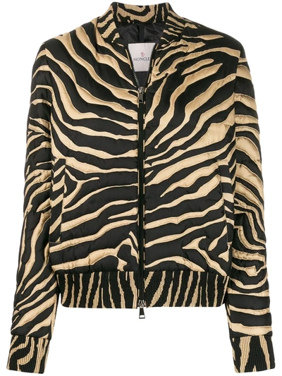 Moncler Abricot Zebra Stripe Quilted Silk Bomber Jacket In Zebra Print