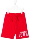 Dsquared2 Teen Icon Print Track Shorts In Red