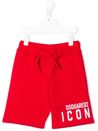 Dsquared2 Teen Icon Print Track Shorts In Red