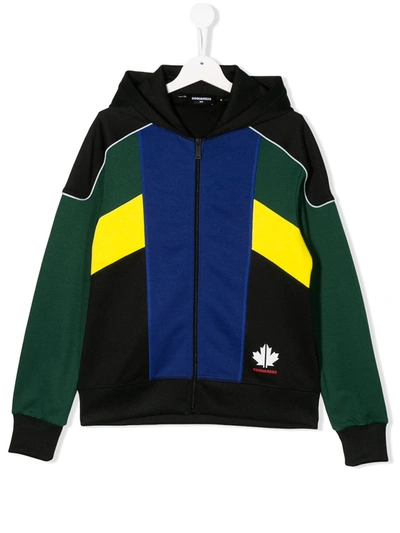 Dsquared2 Teen Colour Blocked Zipped Hoodie In Green