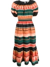 Ulla Johnson Ayta Fluted Striped Cotton-poplin Midi Dress In Brown