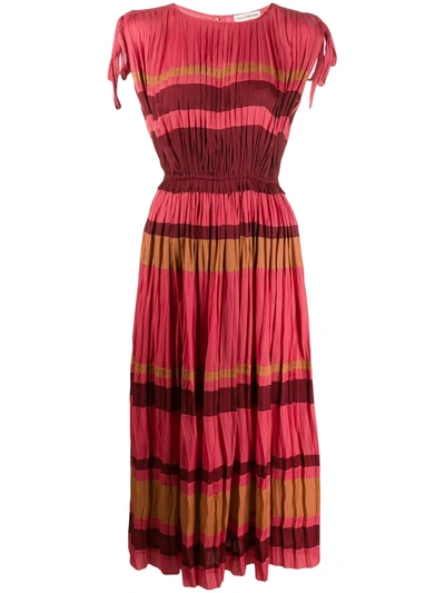 Ulla Johnson Sleeveless Ruched Striped Print Dress In Pink