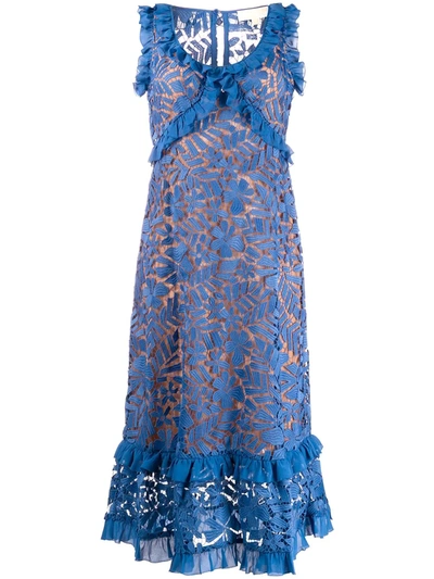 Michael Michael Kors Ruffle Trim Lace Dress In Blue