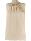 Theory Sleeveless High-neck Gathered Top In Neutrals