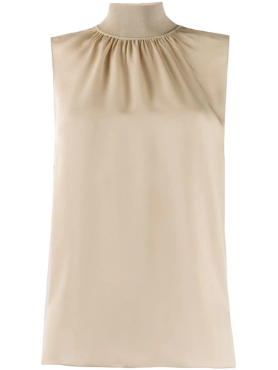 Theory Sleeveless High-neck Gathered Top In Neutrals