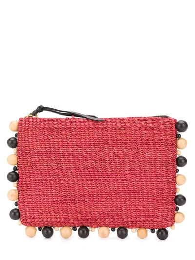 Aranaz Bead Embellished Clutch Bag In Red