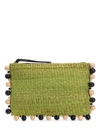 Aranaz Bead Embellished Clutch Bag In Green