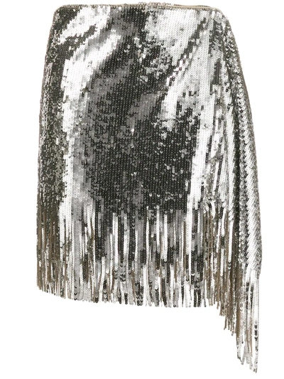 Pinko Fringed Sequin-embellished Mini Skirt In Silver