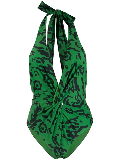 Self-portrait Knot Detail Swimsuit In Green