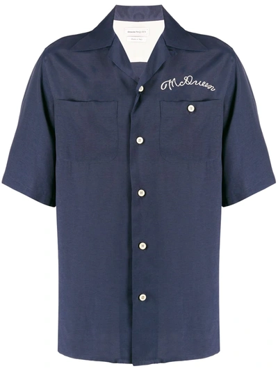 Alexander Mcqueen Embroidered Logo Bowling Shirt In Blue