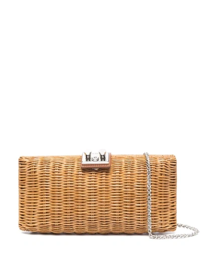 Rodo Woven-wicker Clutch Bag In Neutrals