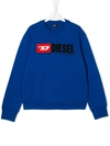 Diesel Kids' Embroidered Logo Patch Sweatshirt In Blue