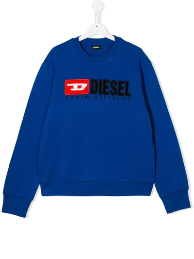 Diesel Kids' Embroidered Logo Patch Sweatshirt In Blue