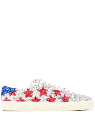 Saint Laurent Court Classic Glitter Sneakers In Silver,blue,red