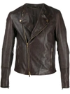 Ajmone Fitted Biker Jacket In Brown