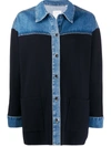 Sandro Oversized Knitted And Stretch-denim Jacket In Deep Navy