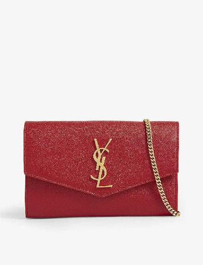 Saint Laurent Uptown Leather Shoulder Bag In Rouge Eros