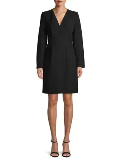 Donna Karan Long Sleeve Faux Wrap Dress In Black