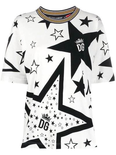 Dolce Gabbana Millennials Star Print Jersey T-shirt In White
