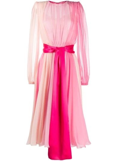 Dolce & Gabbana Long-sleeved Chiffon Longuette Dress In Pink