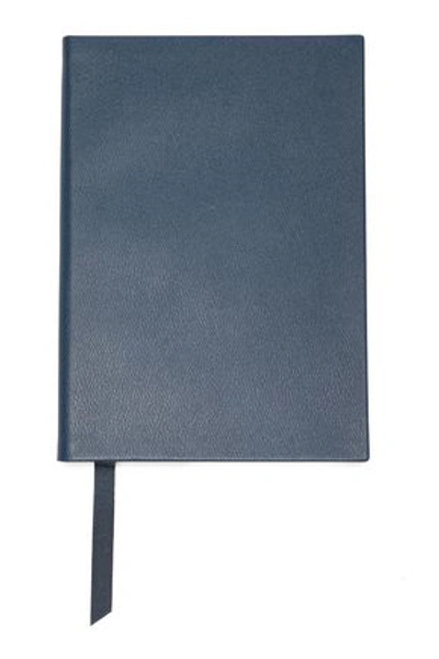Smythson Soho Textured-leather Notebook In Petrol