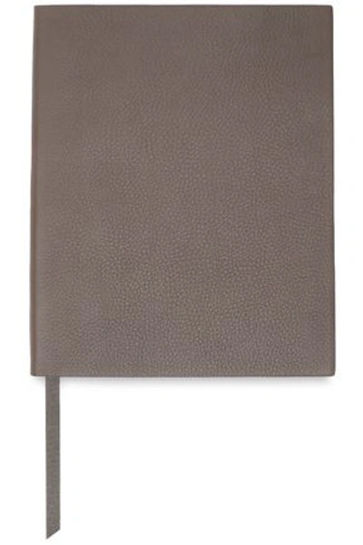 Smythson Pebbled-leather Notebook In Taupe