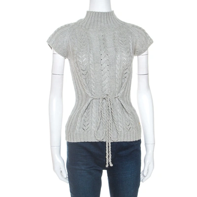 Pre-owned Ch Carolina Herrera Carolina Herrera Grey Wool Cable Knit Sleeveless Turtle Neck Sweater Xs