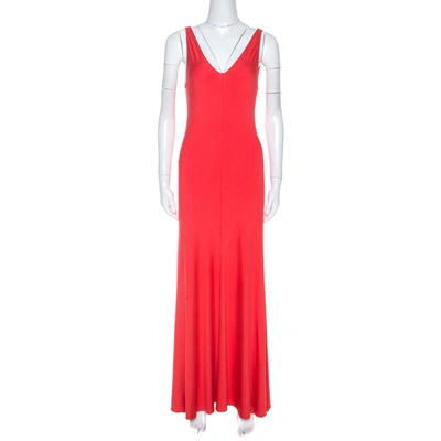 Pre-owned Ralph Lauren Coral Pink Jersey Sleeveless Jenny Maxi Dress M