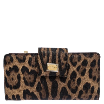 Pre-owned Dolce & Gabbana Dolce And Gabbana Brown/black Leopard Print Leather Continental Wallet