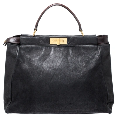 Pre-owned Fendi Black Nubuck Leather Large Peekaboo Top Handle Bag