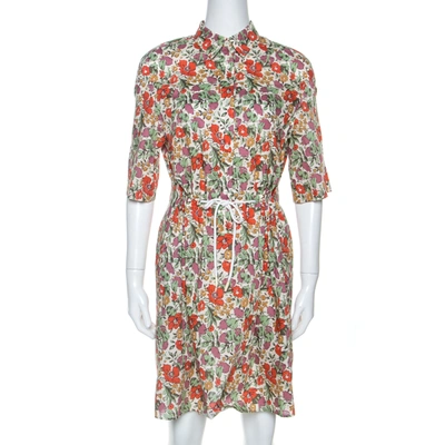 Pre-owned Sonia Rykiel Multicolor Floral Printed Cotton Waist Tie Detail Shirt Dress S