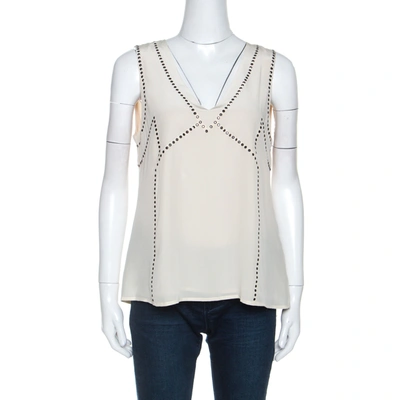 Pre-owned Marc By Marc Jacobs Cream Silk Embellished Frances Top M