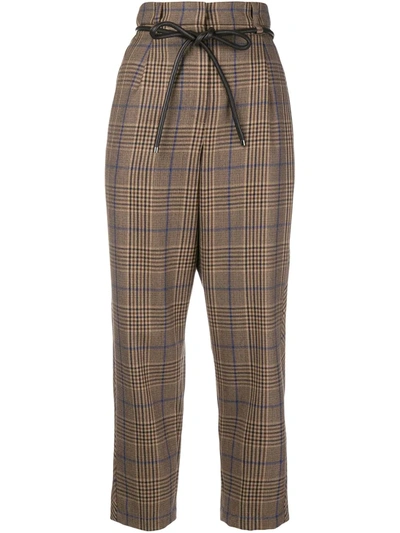 Brunello Cucinelli High-waisted Check Trousers In Brown