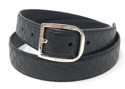 Pre-owned Gucci Belt Ssima Leather 1.25 Width Black
