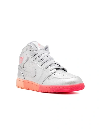 Jordan Teen Air  1 Mid Sneakers In Metallic Silver/racer Pink