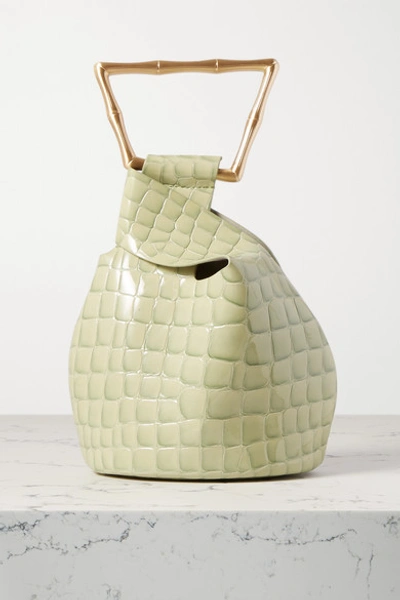 Cult Gaia 'mini Astraea' Croc Embossed Leather Bucket Bag In Green