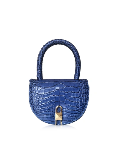 Salar Winnie Croco Embossed Leather Light Blue Top Handle Bag