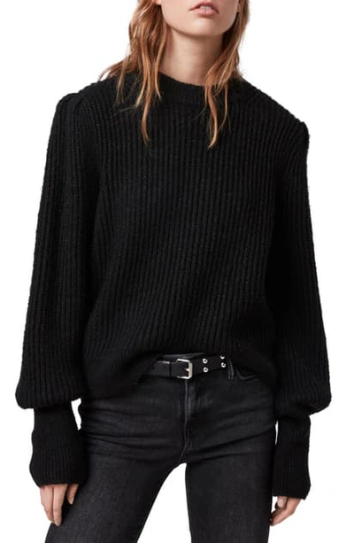 Allsaints Mrya Shine Puff-sleeve Sweater In Black